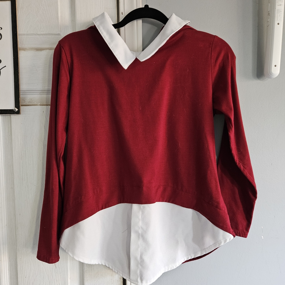 Red Long Sleeve Top with White Collar